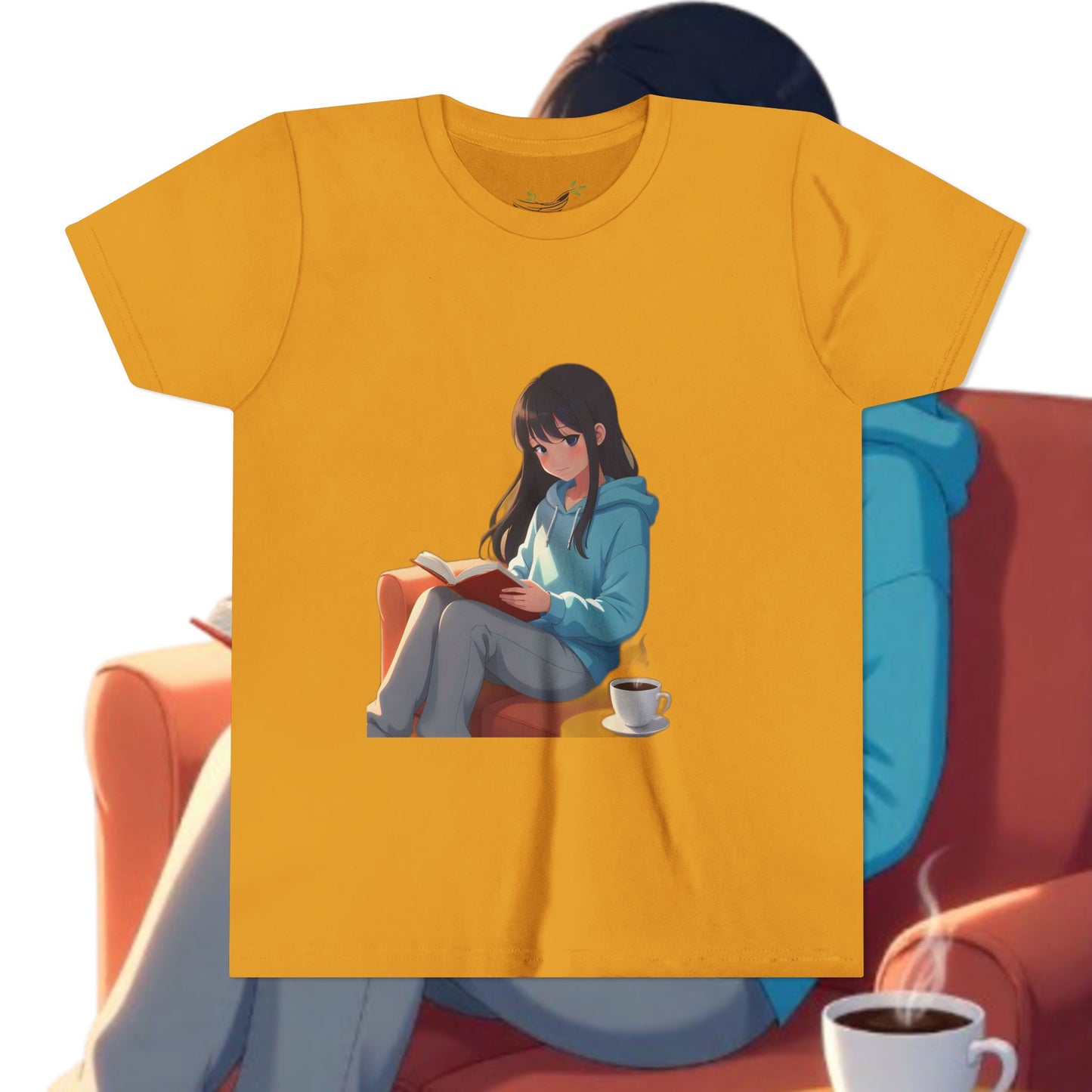 Cozy Reading Youth Tee - Cute Illustrated Girl with Book and Coffee