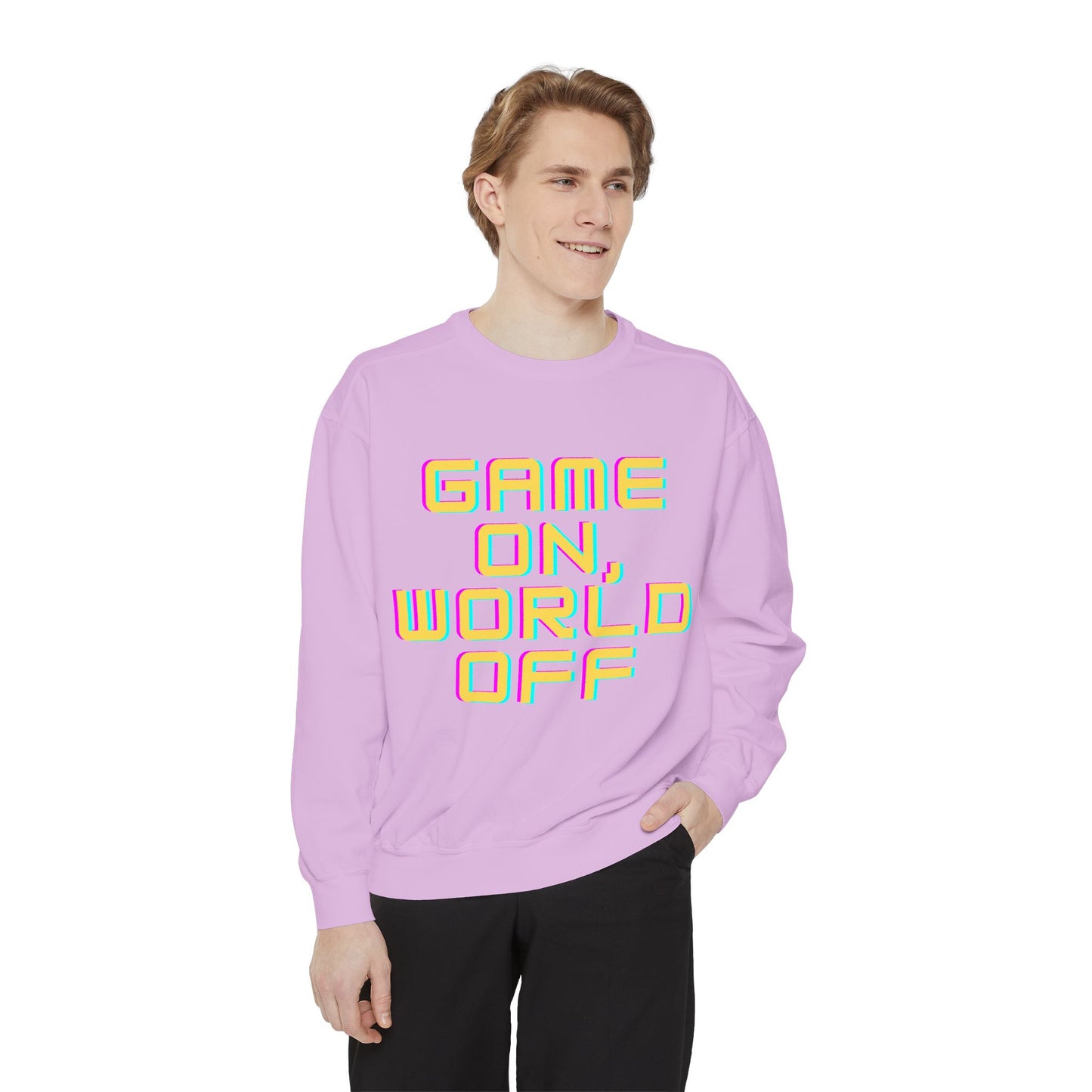 Game On, World Off Unisex Garment-Dyed Sweatshirt - Casual Gaming Apparel