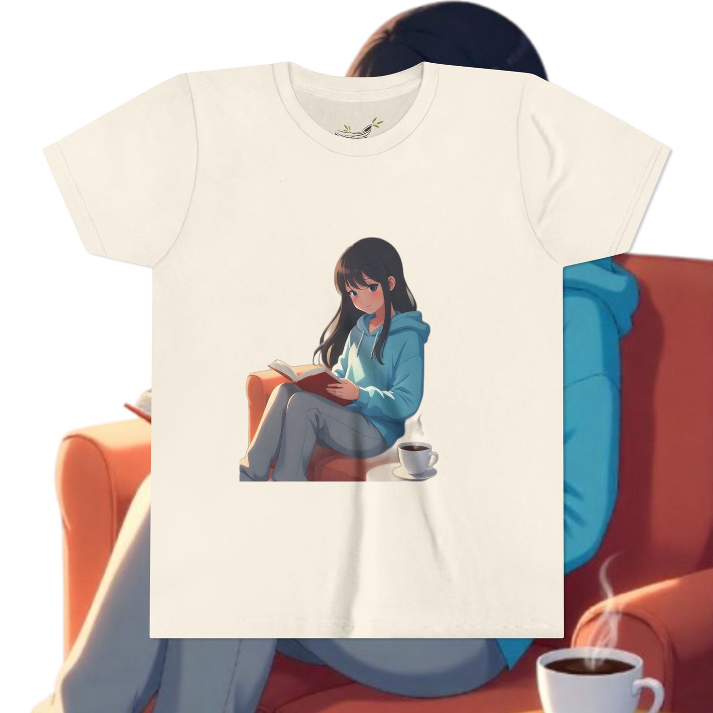 Cozy Reading Youth Tee - Cute Illustrated Girl with Book and Coffee