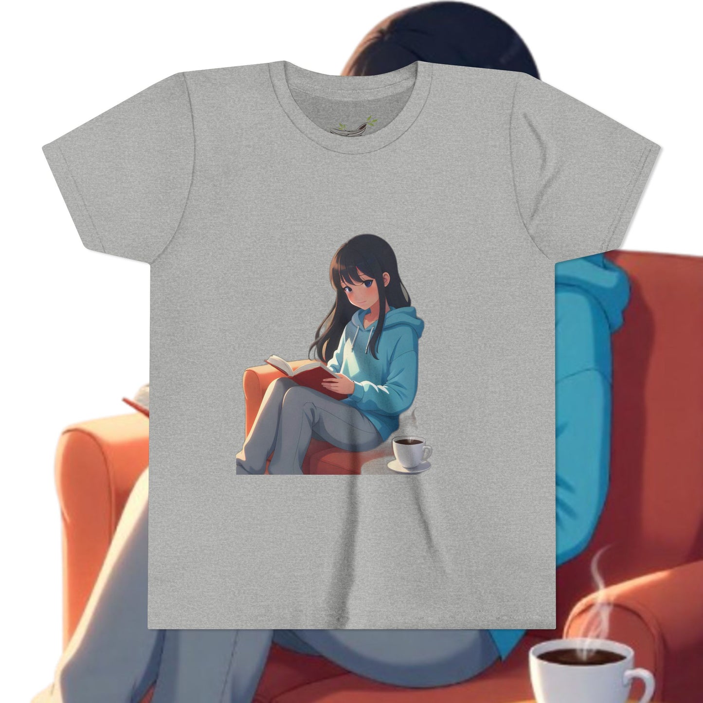 Cozy Reading Youth Tee - Cute Illustrated Girl with Book and Coffee