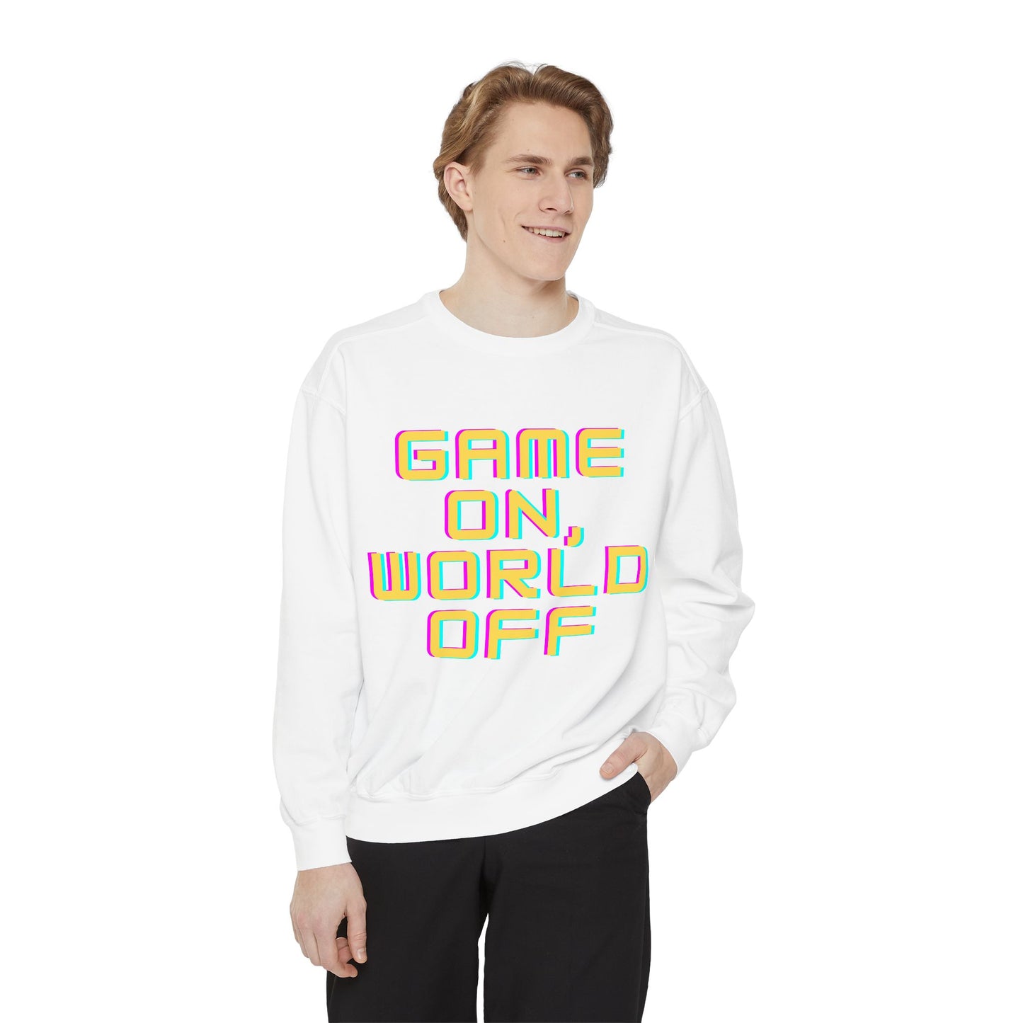 Game On, World Off Unisex Garment-Dyed Sweatshirt - Casual Gaming Apparel