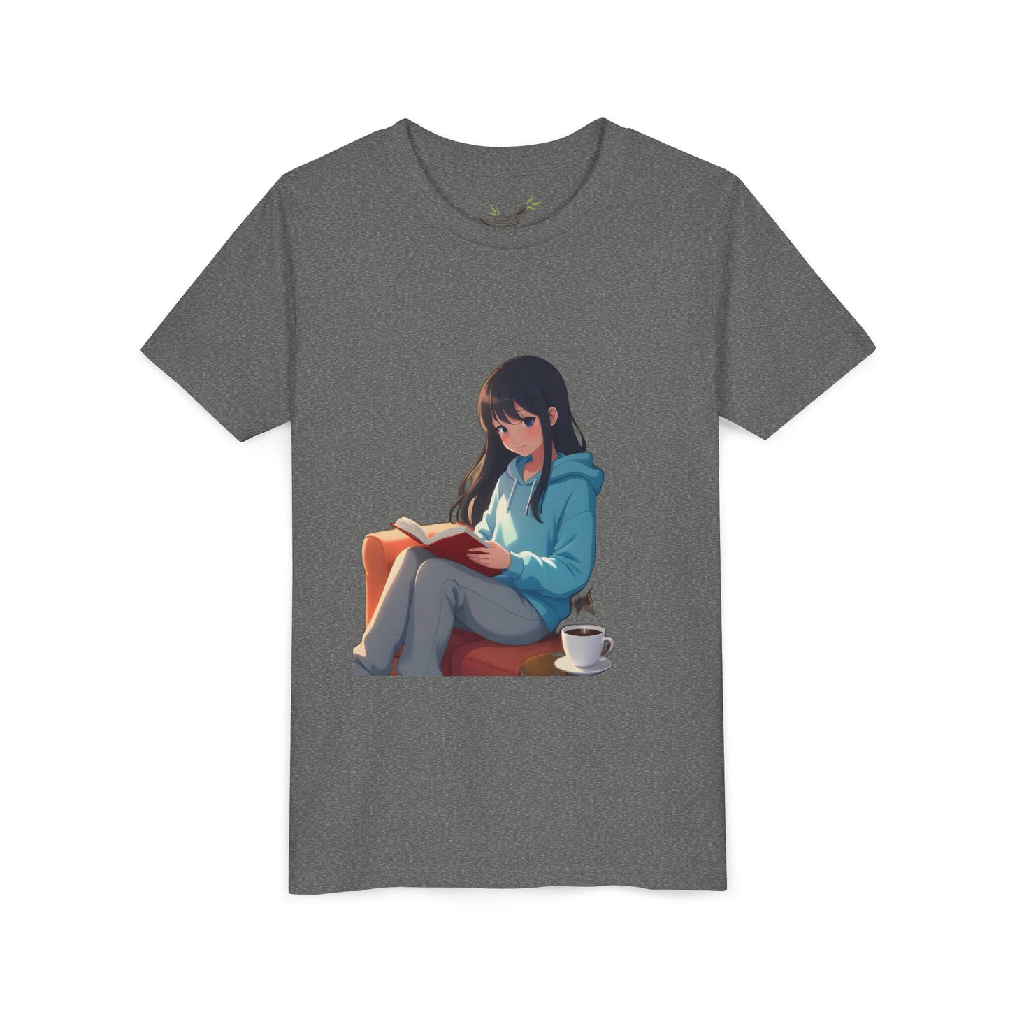 Cozy Reading Youth Tee - Cute Illustrated Girl with Book and Coffee