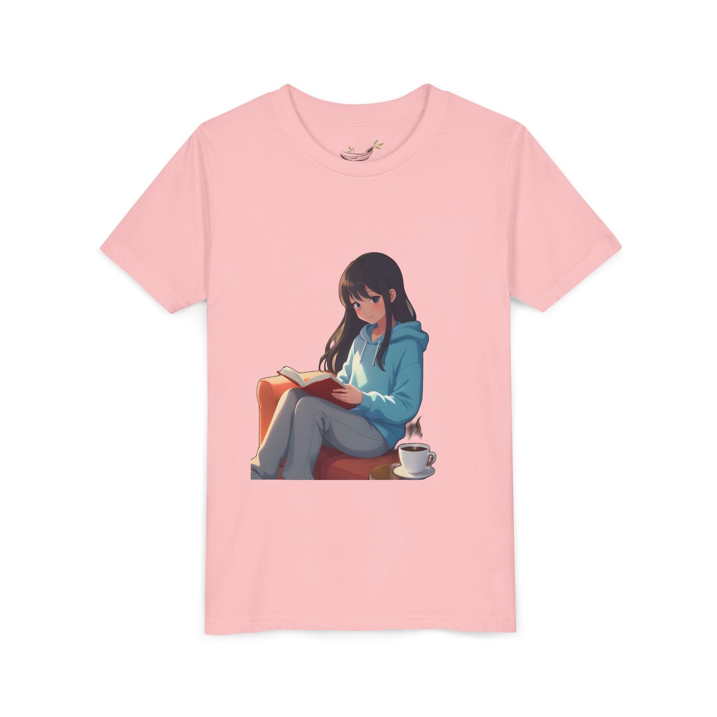 Cozy Reading Youth Tee - Cute Illustrated Girl with Book and Coffee