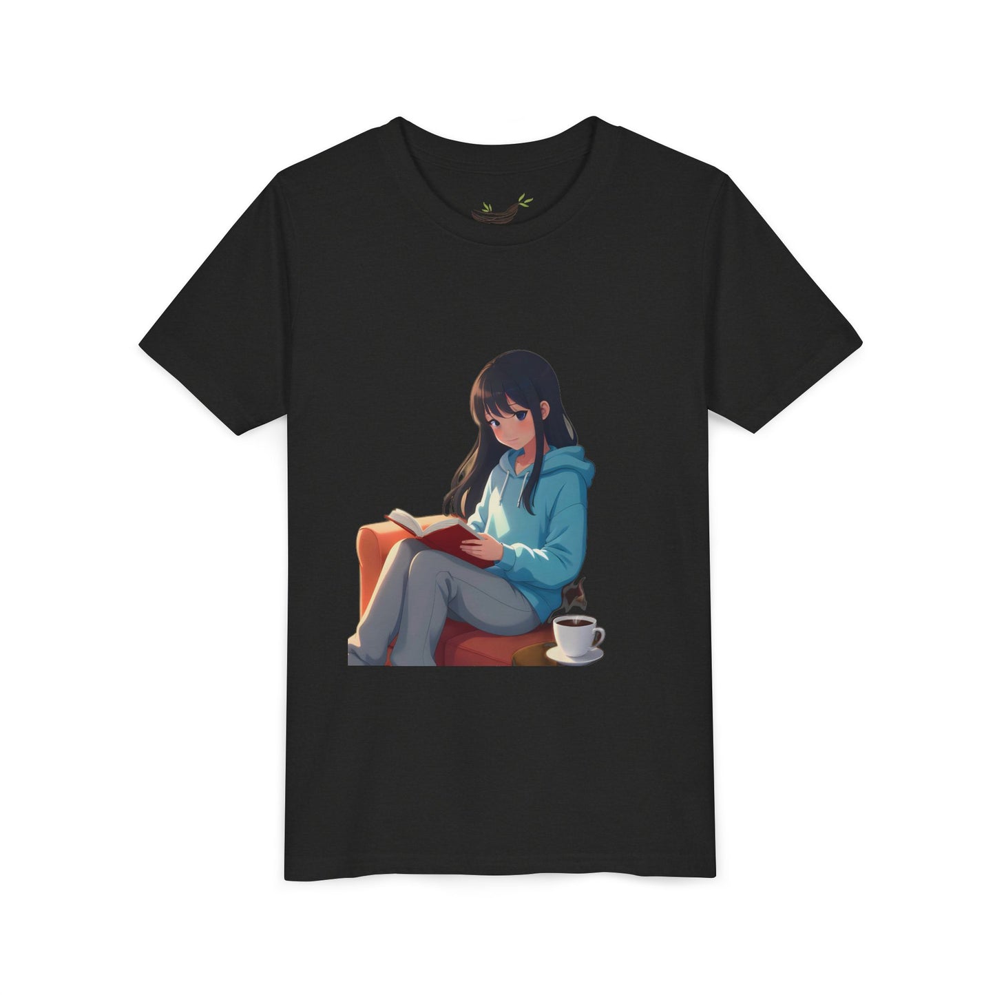 Cozy Reading Youth Tee - Cute Illustrated Girl with Book and Coffee