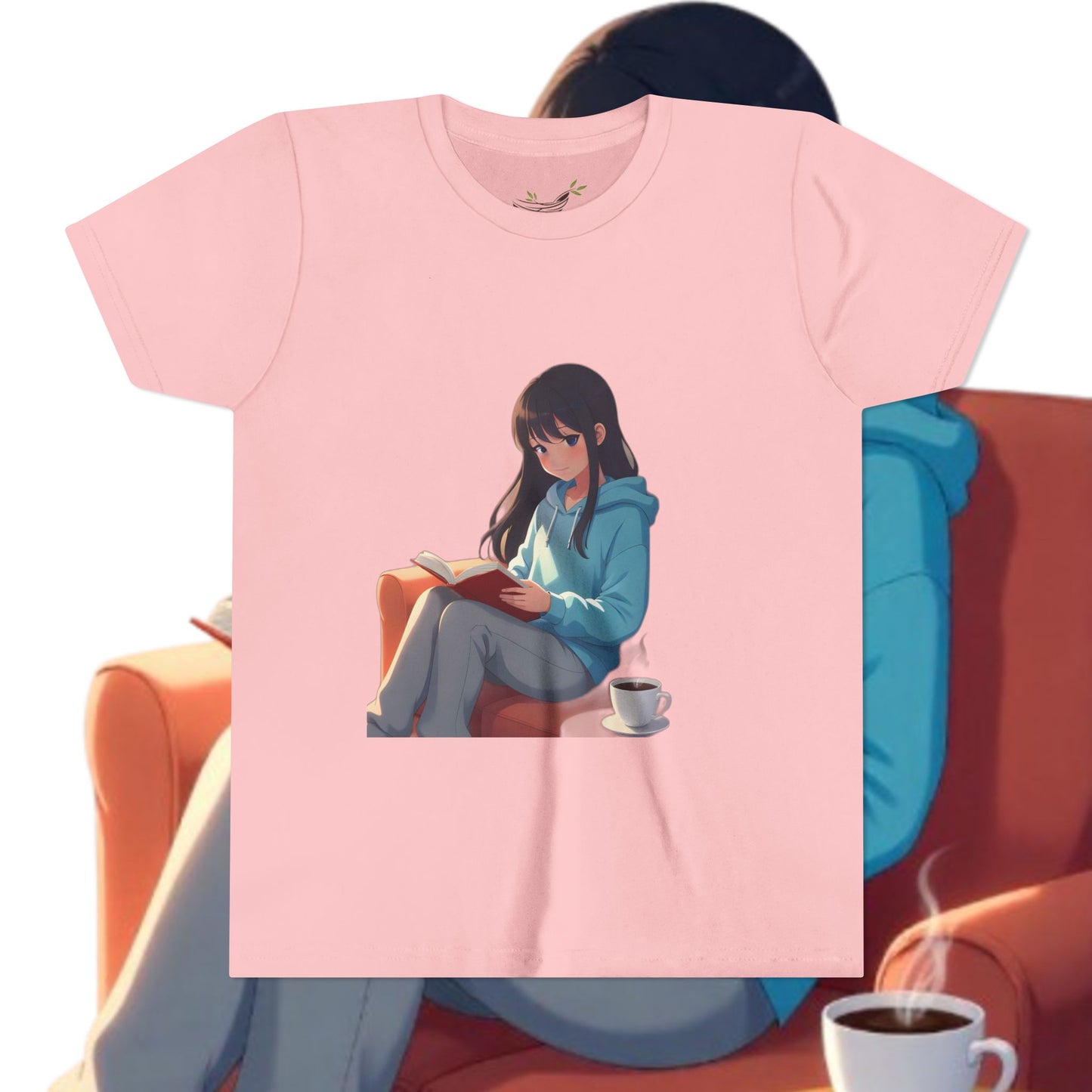 Cozy Reading Youth Tee - Cute Illustrated Girl with Book and Coffee