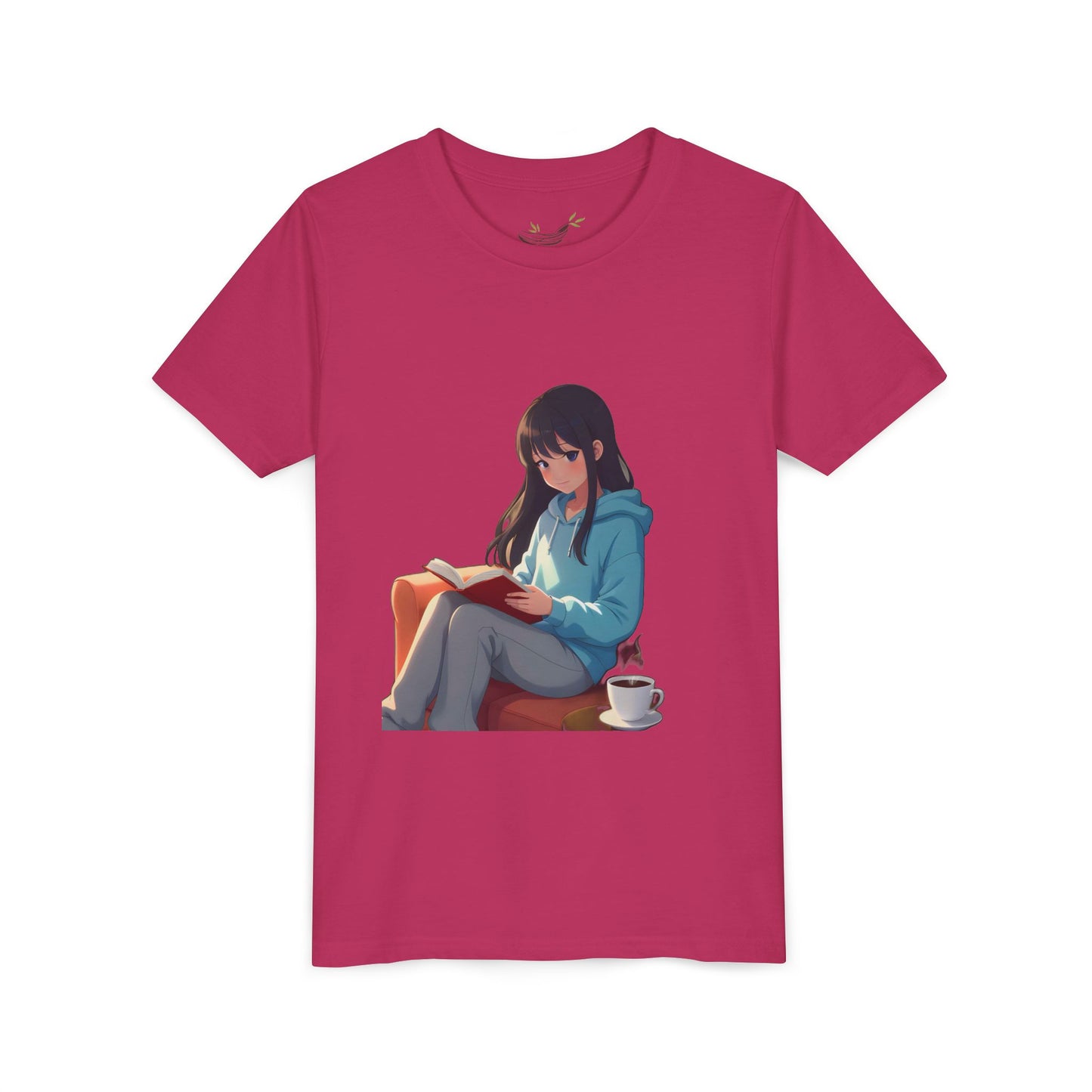 Cozy Reading Youth Tee - Cute Illustrated Girl with Book and Coffee