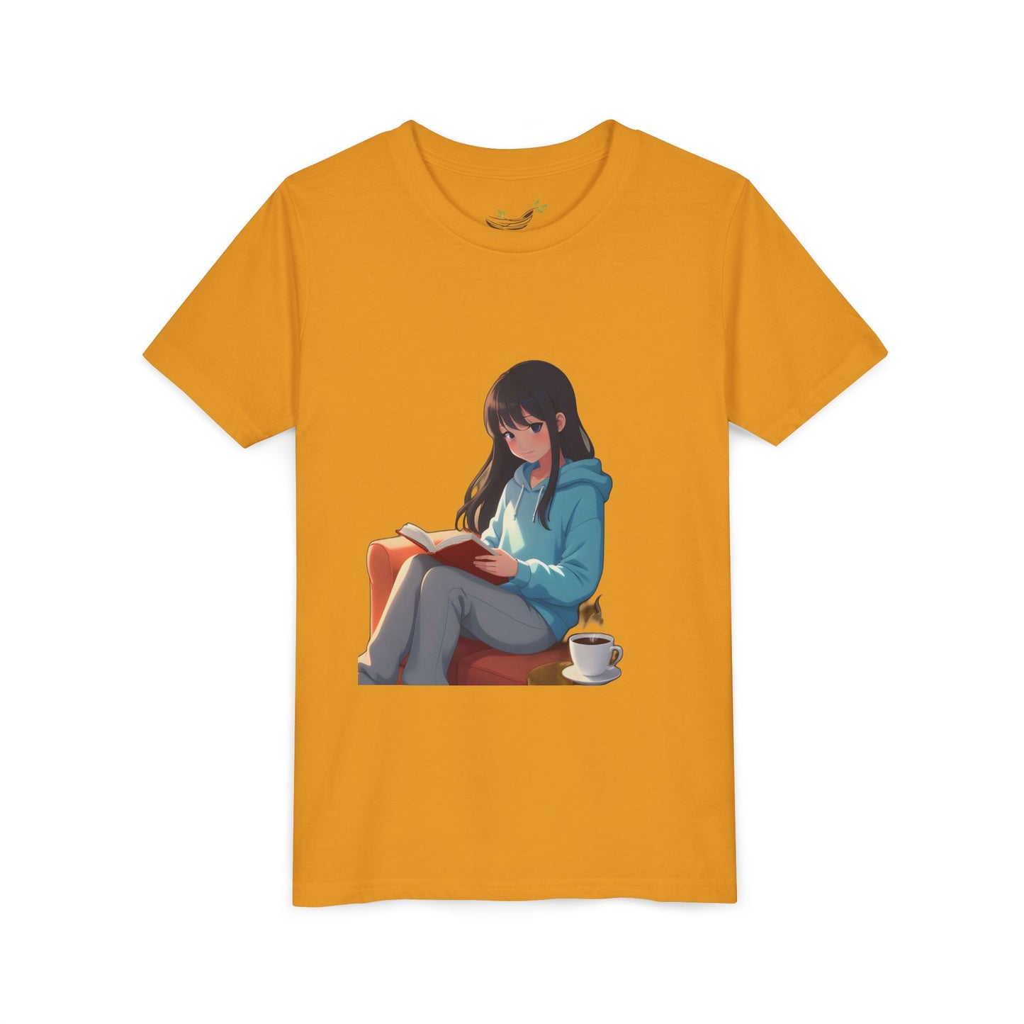 Cozy Reading Youth Tee - Cute Illustrated Girl with Book and Coffee