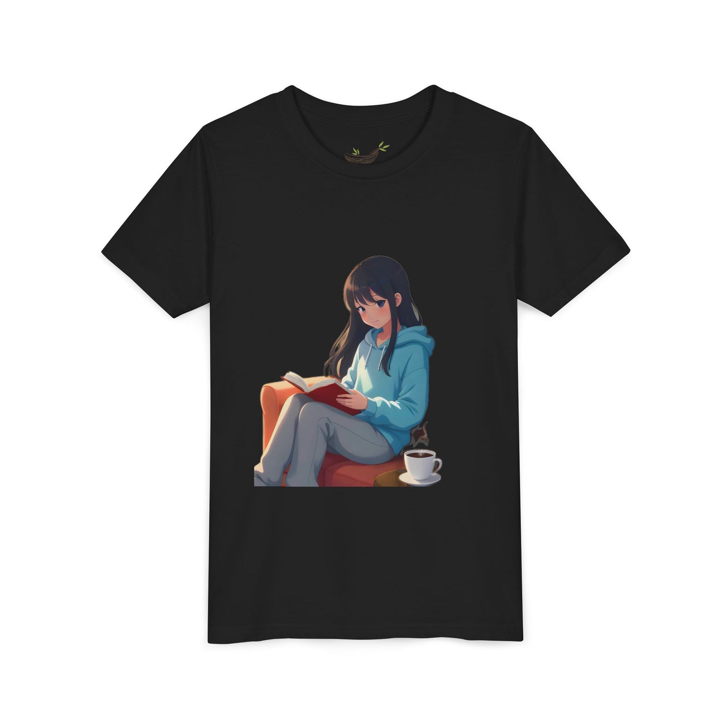 Cozy Reading Youth Tee - Cute Illustrated Girl with Book and Coffee