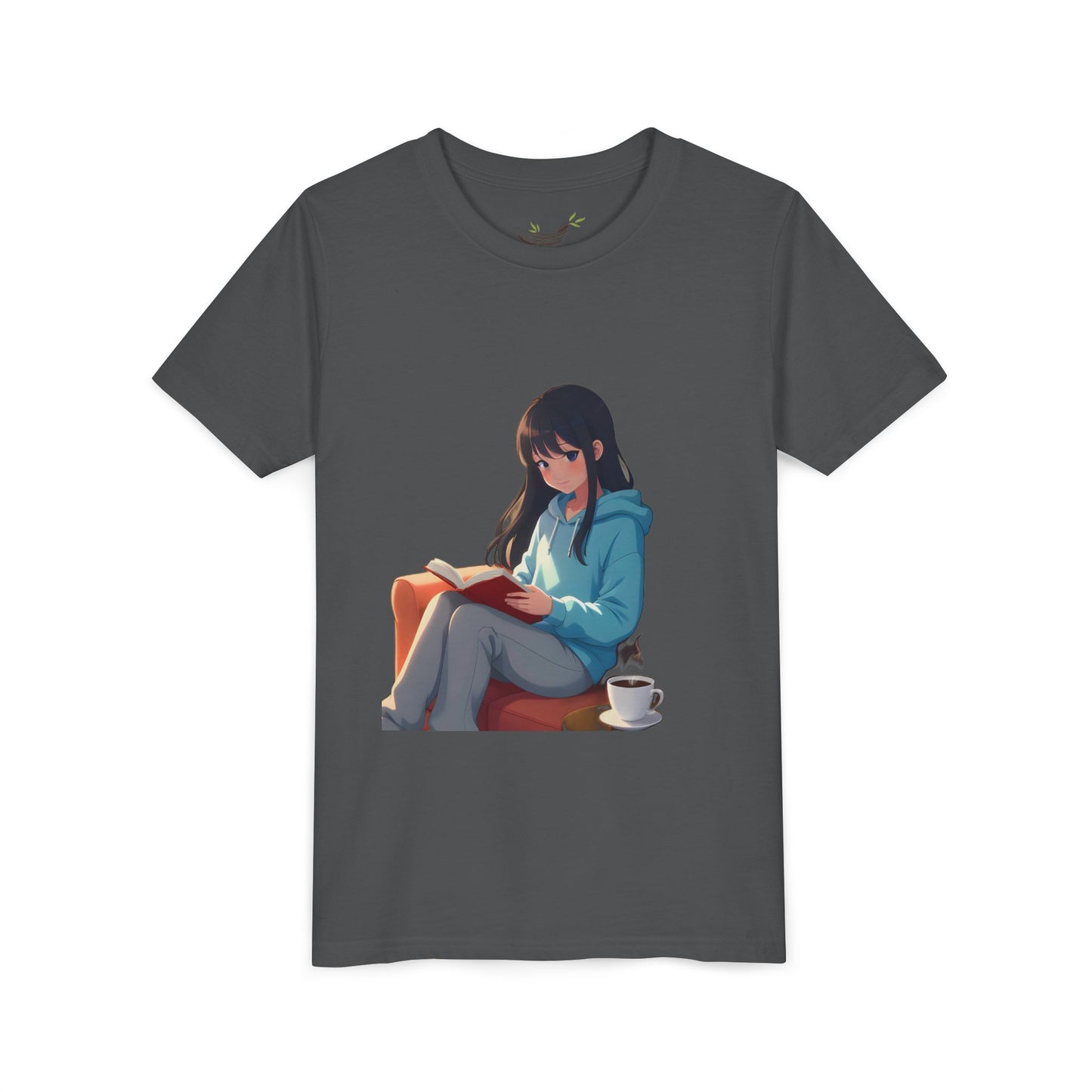 Cozy Reading Youth Tee - Cute Illustrated Girl with Book and Coffee