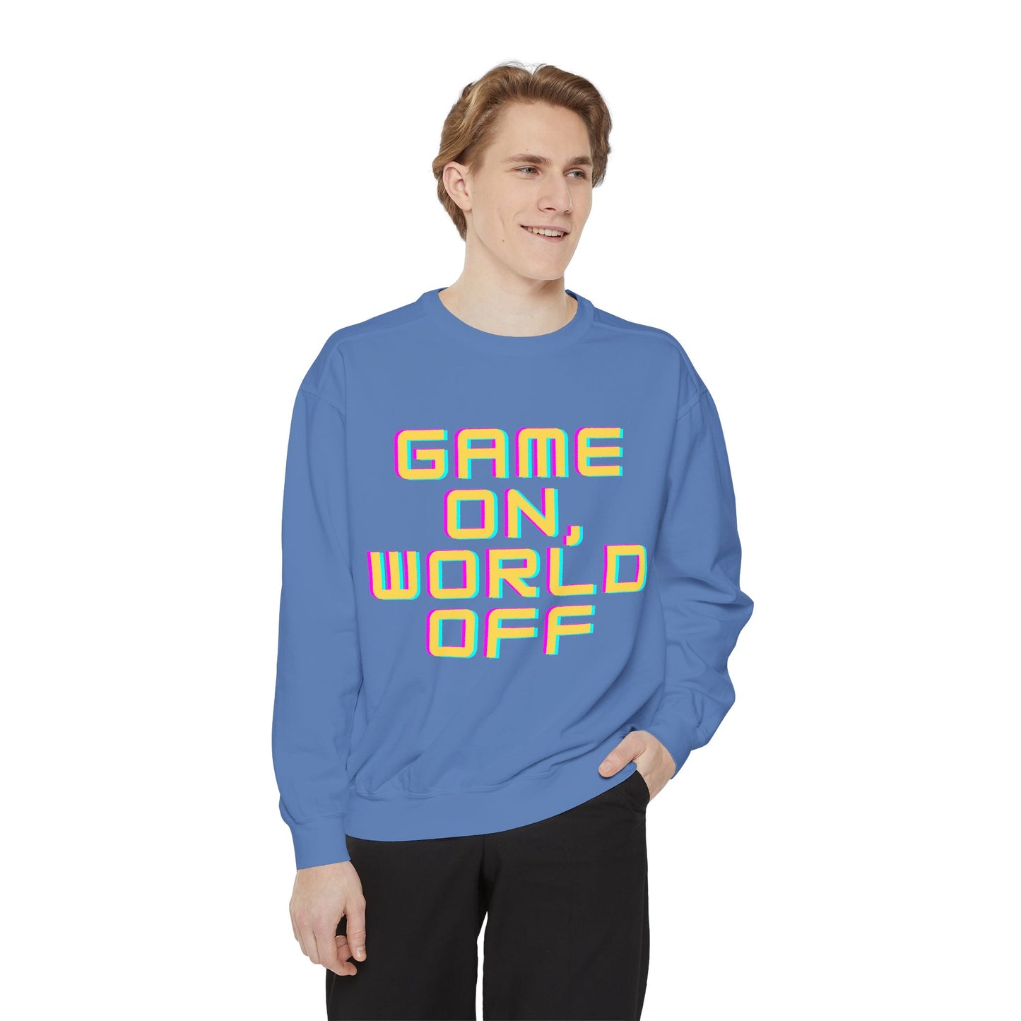 Game On, World Off Unisex Garment-Dyed Sweatshirt - Casual Gaming Apparel