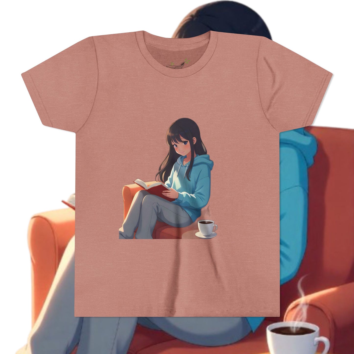 Cozy Reading Youth Tee - Cute Illustrated Girl with Book and Coffee