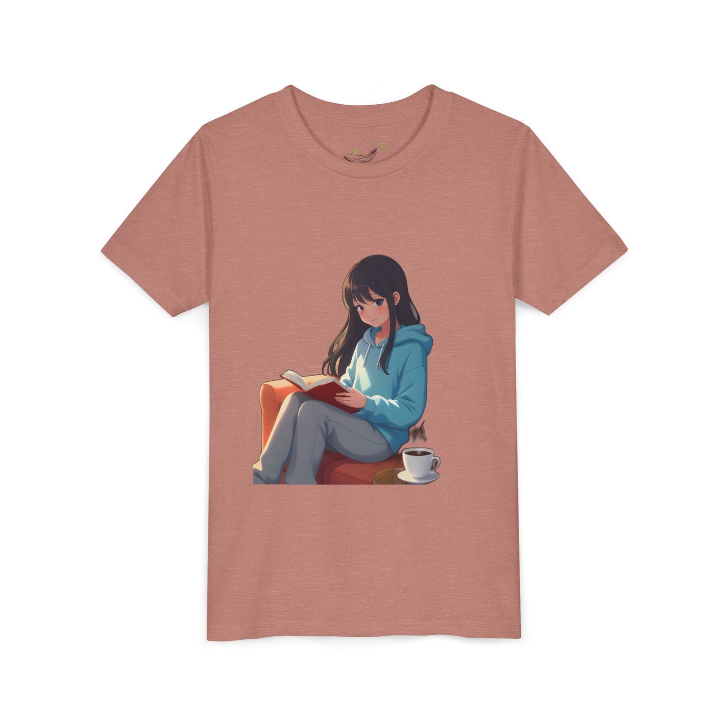 Cozy Reading Youth Tee - Cute Illustrated Girl with Book and Coffee