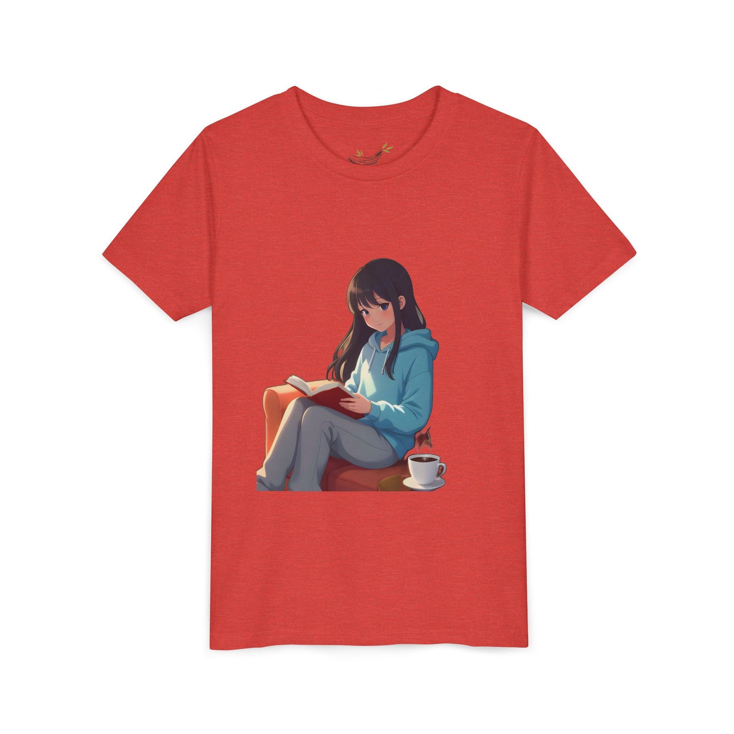 Cozy Reading Youth Tee - Cute Illustrated Girl with Book and Coffee