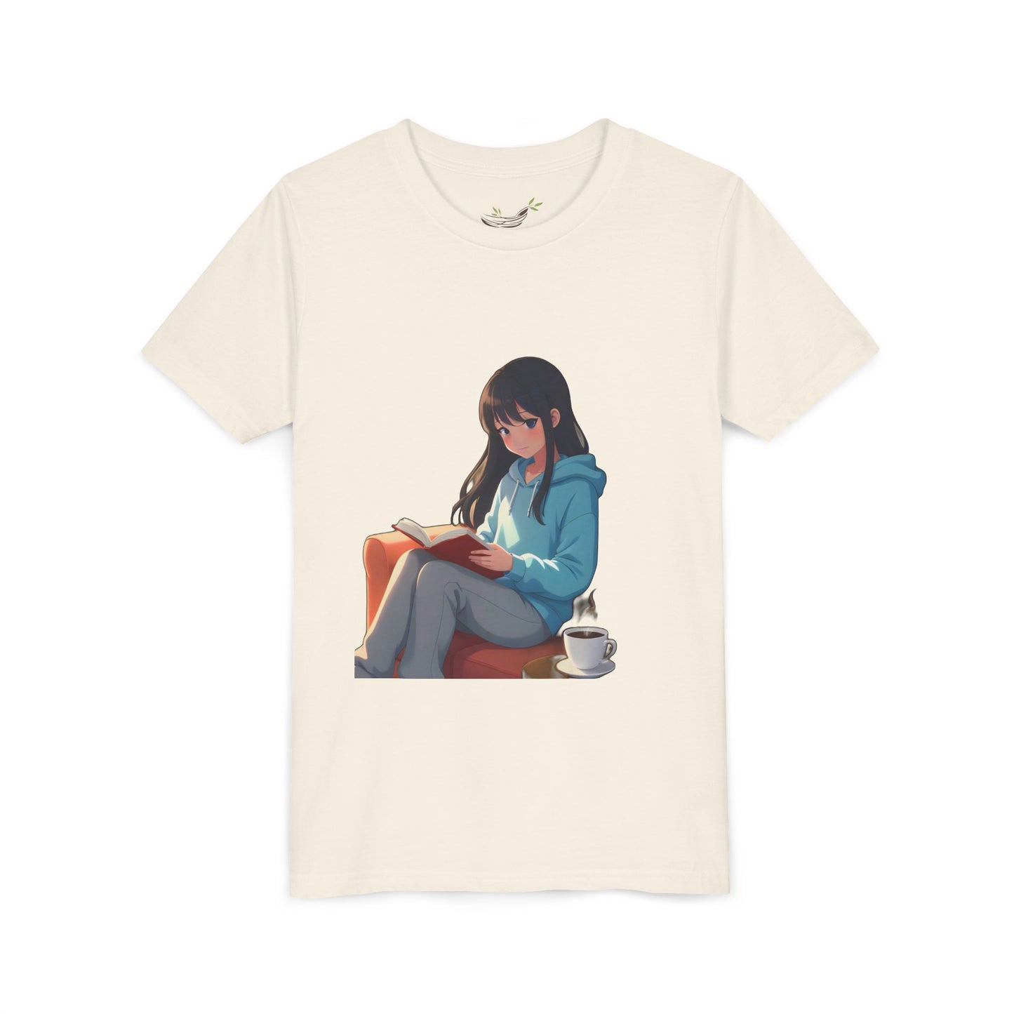 Cozy Reading Youth Tee - Cute Illustrated Girl with Book and Coffee