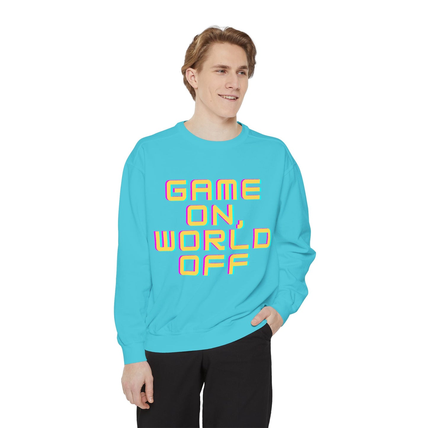 Game On, World Off Unisex Garment-Dyed Sweatshirt - Casual Gaming Apparel