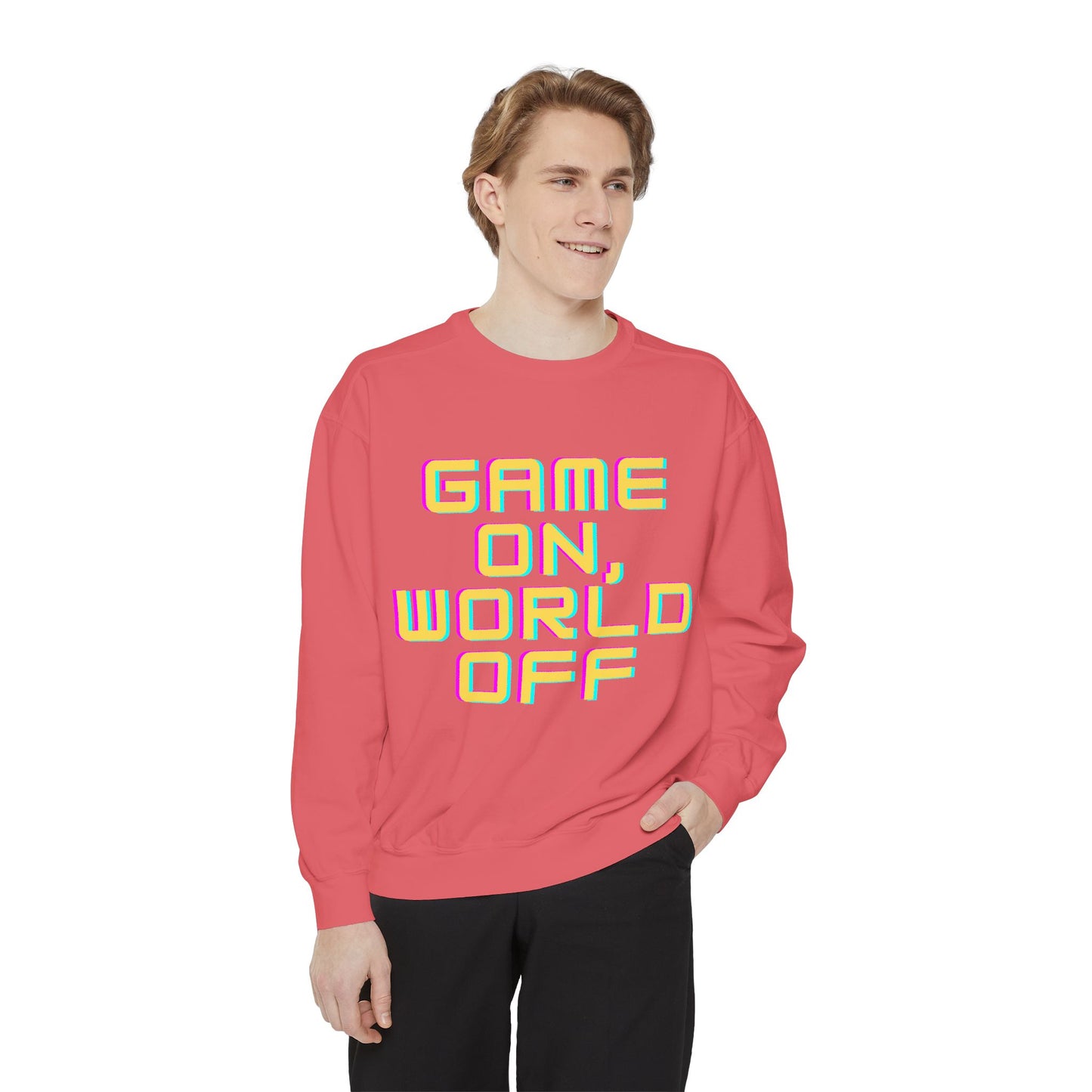 Game On, World Off Unisex Garment-Dyed Sweatshirt - Casual Gaming Apparel