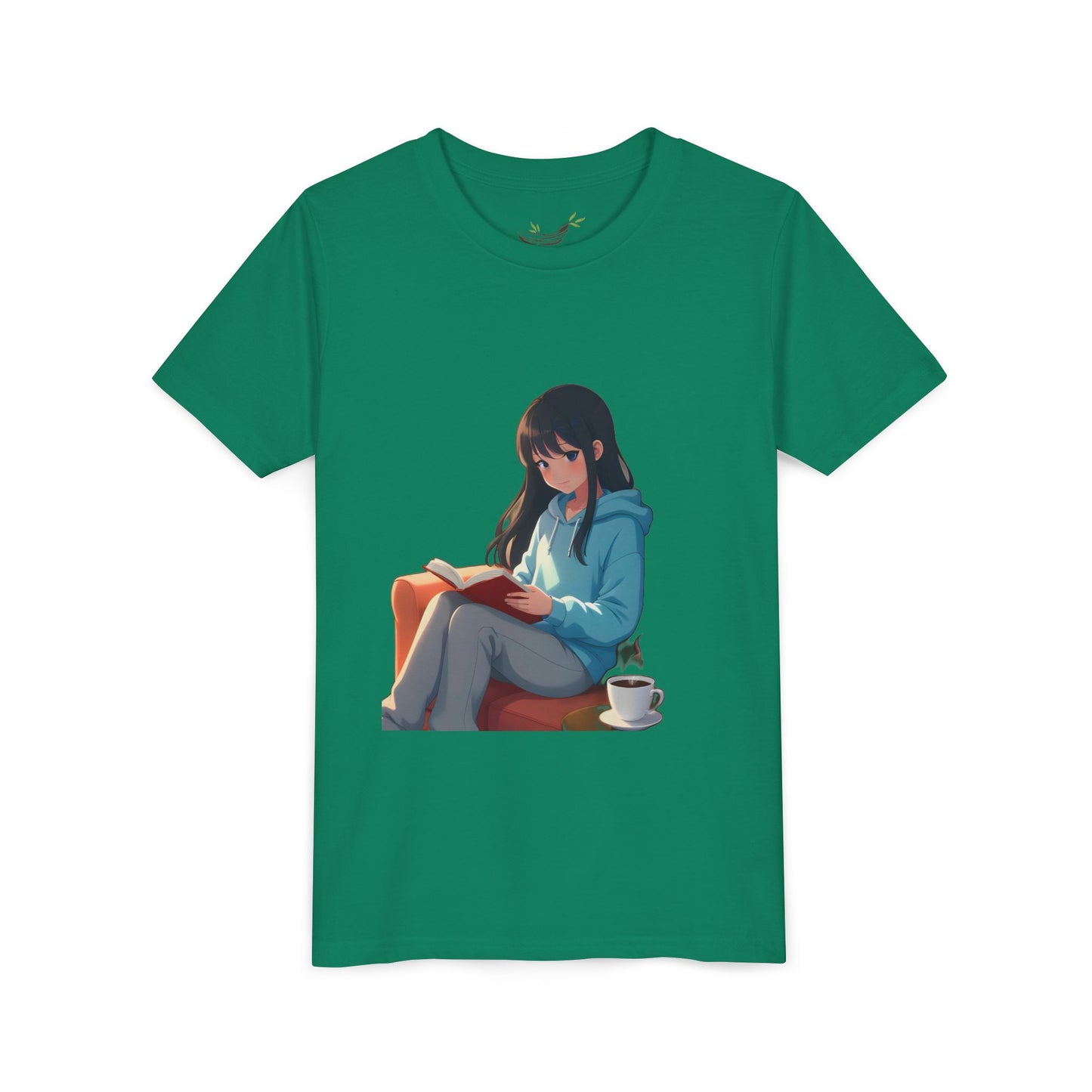 Cozy Reading Youth Tee - Cute Illustrated Girl with Book and Coffee