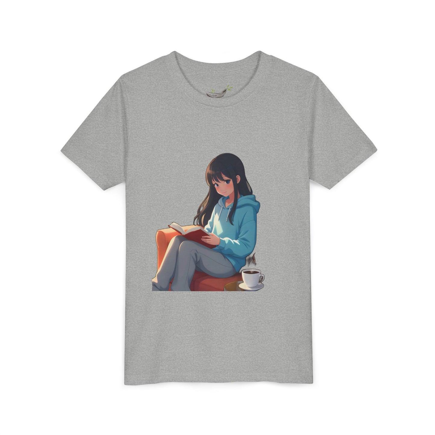 Cozy Reading Youth Tee - Cute Illustrated Girl with Book and Coffee