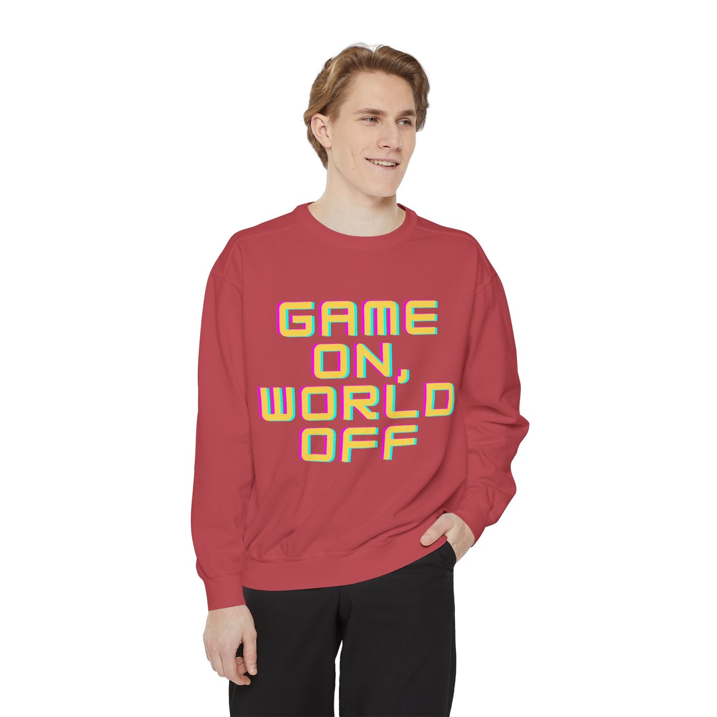 Game On, World Off Unisex Garment-Dyed Sweatshirt - Casual Gaming Apparel