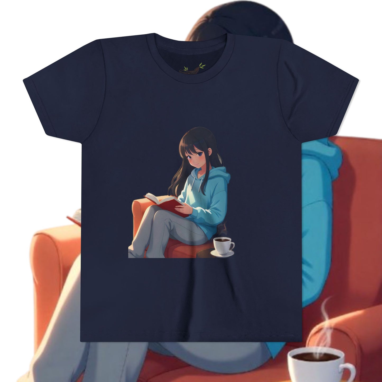 Cozy Reading Youth Tee - Cute Illustrated Girl with Book and Coffee