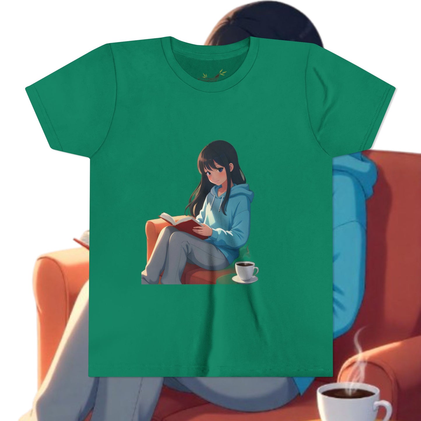 Cozy Reading Youth Tee - Cute Illustrated Girl with Book and Coffee