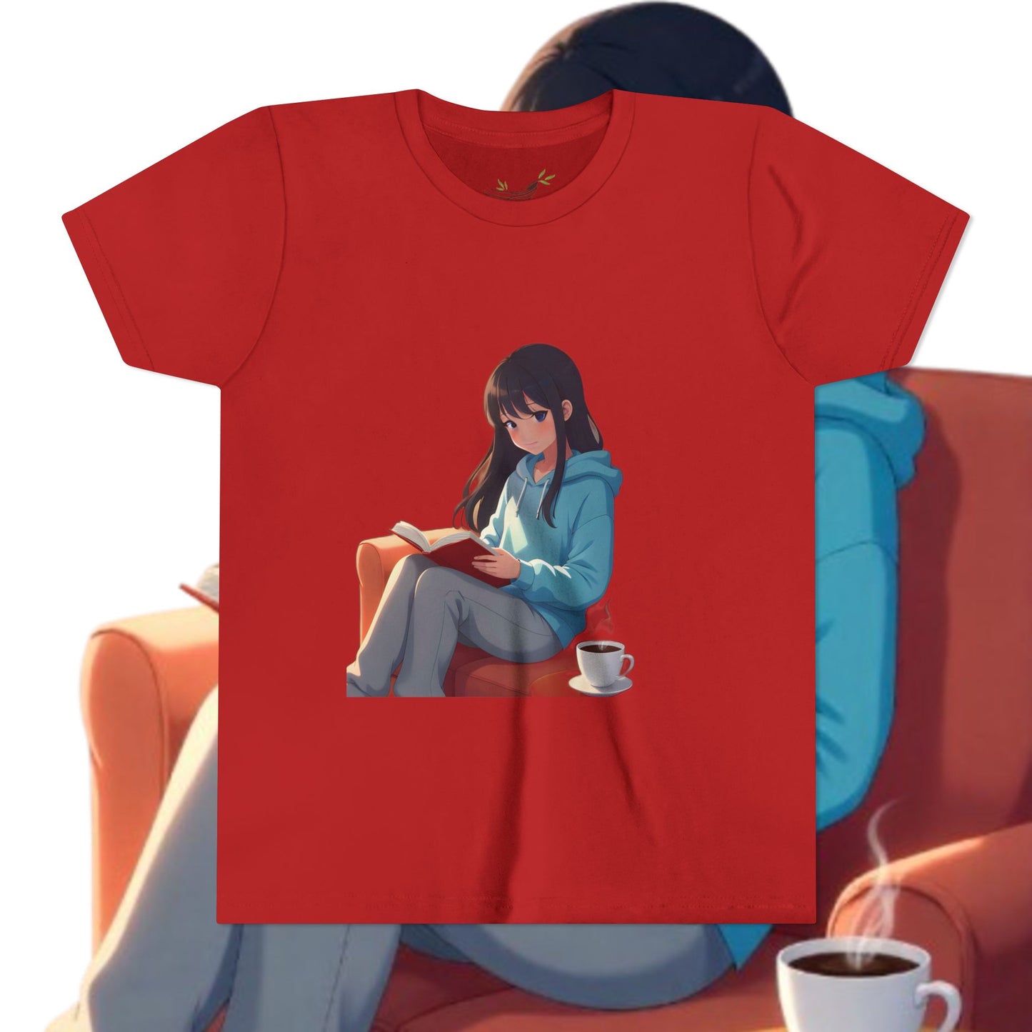 Cozy Reading Youth Tee - Cute Illustrated Girl with Book and Coffee