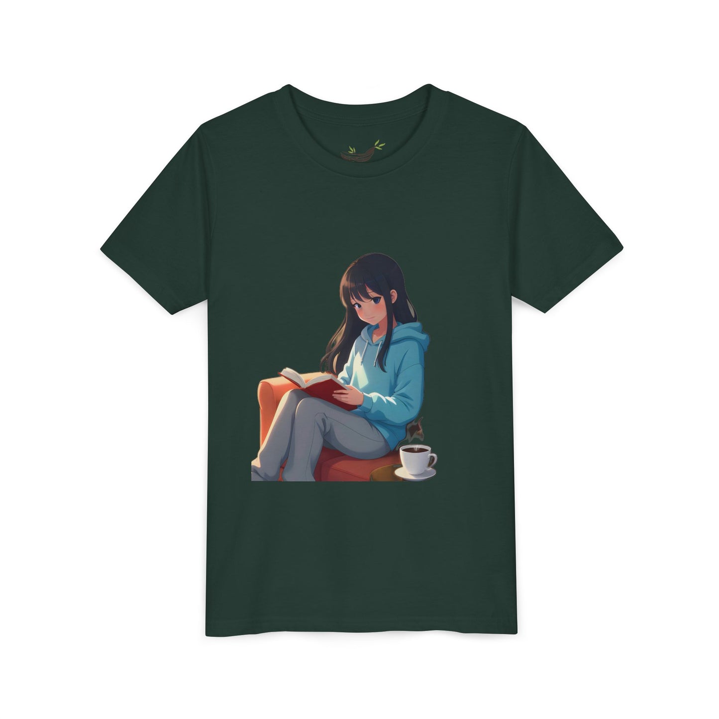 Cozy Reading Youth Tee - Cute Illustrated Girl with Book and Coffee