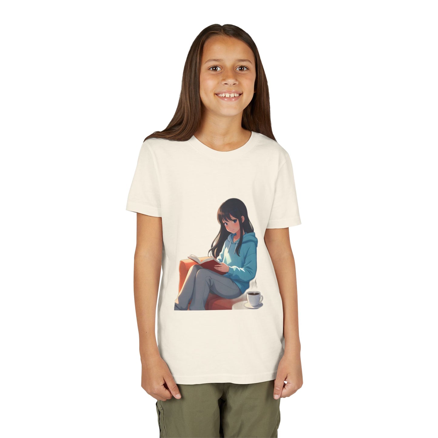 Cozy Reading Youth Tee - Cute Illustrated Girl with Book and Coffee