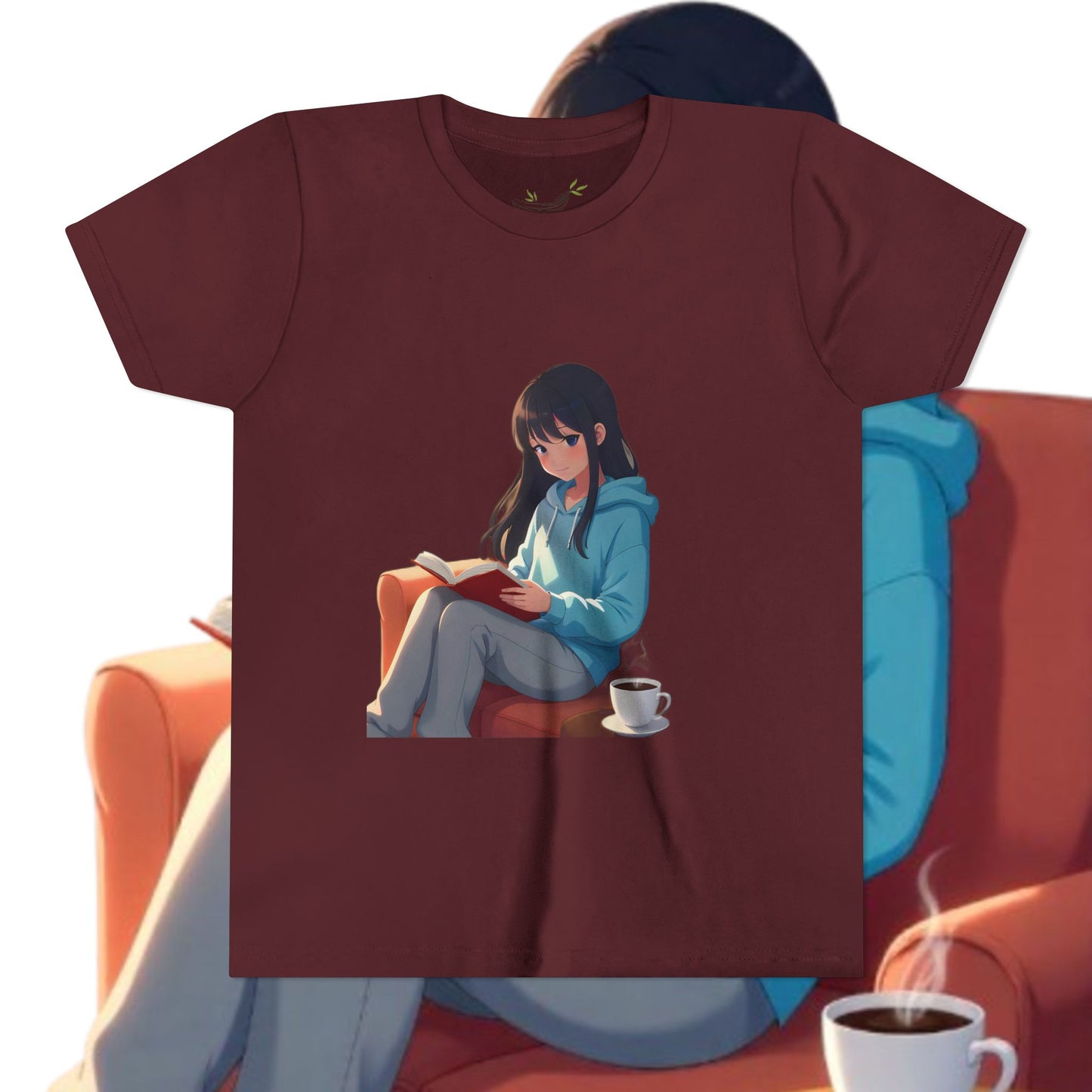 Cozy Reading Youth Tee - Cute Illustrated Girl with Book and Coffee