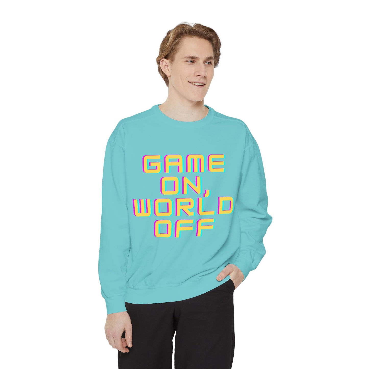 Game On, World Off Unisex Garment-Dyed Sweatshirt - Casual Gaming Apparel