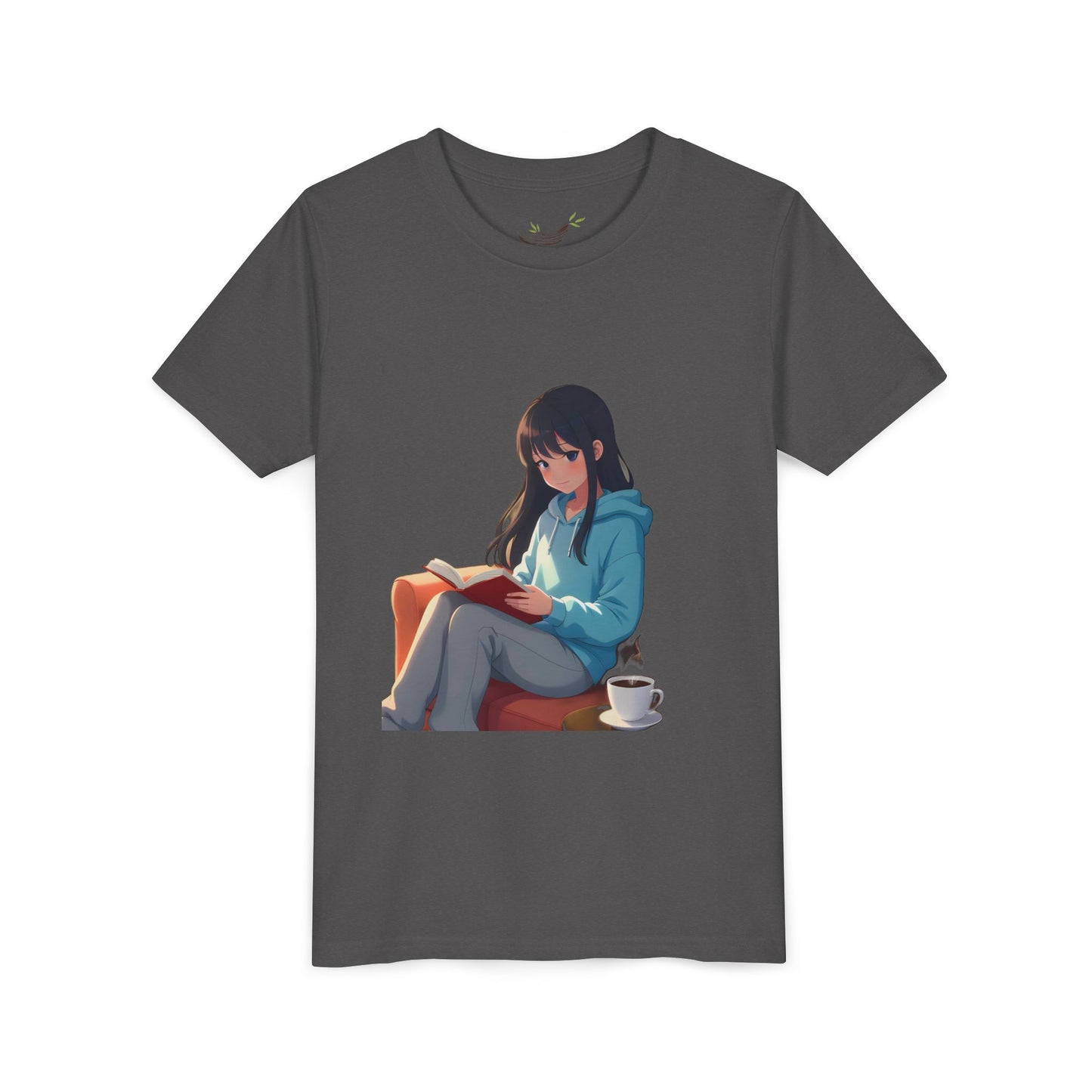 Cozy Reading Youth Tee - Cute Illustrated Girl with Book and Coffee