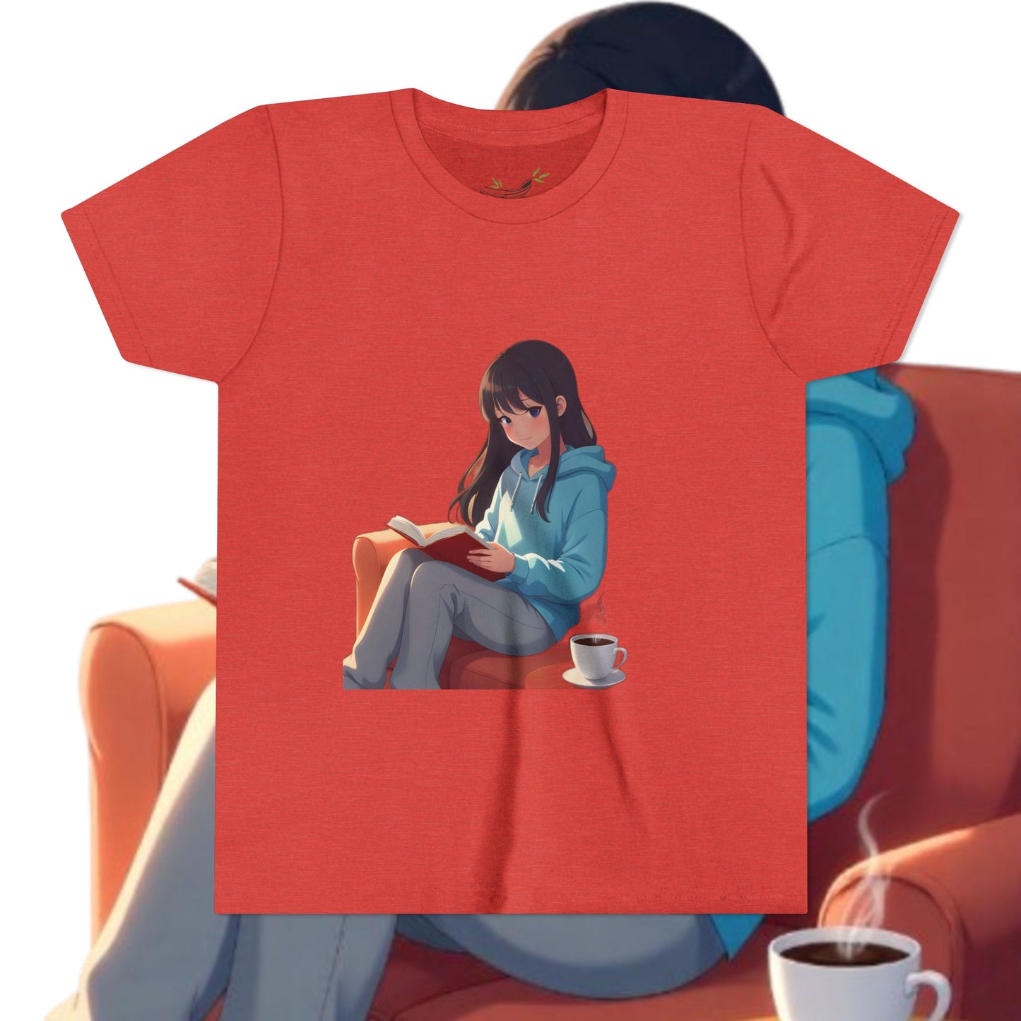 Cozy Reading Youth Tee - Cute Illustrated Girl with Book and Coffee